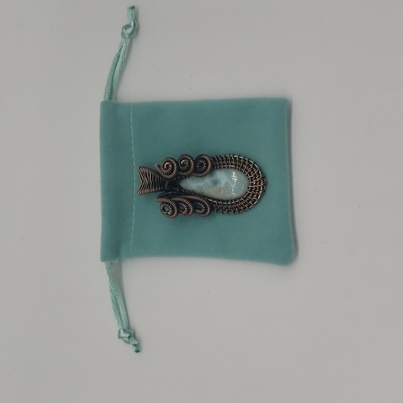 764- Larimar Natural Stone Wire Wrapped Pendant Necklace Handmade NWT - Picture 6 of 7
